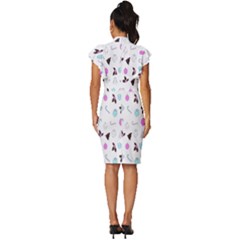 Vintage Frill Sleeve V-Neck Bodycon Dress 