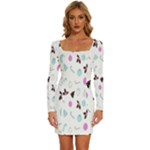 It`s Christmas Outside!   Long Sleeve Square Neck Bodycon Velvet Dress