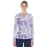 Cute Deers  V-Neck Long Sleeve Top