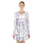 Cute Deers  Long Sleeve Velvet V-neck Dress