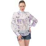 Cute Deers  High Neck Long Sleeve Chiffon Top