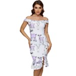 Cute Deers  Off Shoulder Ruffle Split Hem Bodycon Dress