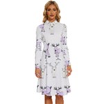 Cute Deers  Long Sleeve Shirt Collar A-Line Dress