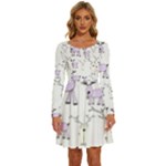 Cute Deers  Long Sleeve Wide Neck Velvet Dress