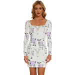 Cute Deers  Long Sleeve Square Neck Bodycon Velvet Dress
