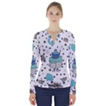 Little Cow Christmas  V-Neck Long Sleeve Top