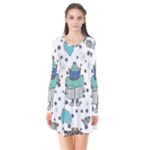 Little Cow Christmas  Long Sleeve V-neck Flare Dress