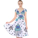 Little Cow Christmas  Cap Sleeve Front Wrap Midi Dress