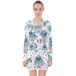 Little Cow Christmas  V-neck Bodycon Long Sleeve Dress