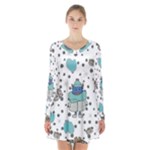 Little Cow Christmas  Long Sleeve Velvet V-neck Dress