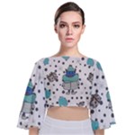 Little Cow Christmas  Tie Back Butterfly Sleeve Chiffon Top