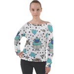 Little Cow Christmas  Off Shoulder Long Sleeve Velour Top