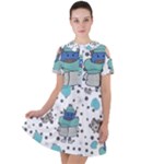 Little Cow Christmas  Short Sleeve Shoulder Cut Out Dress 