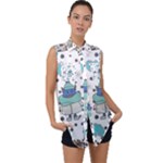 Little Cow Christmas  Sleeveless Chiffon Button Shirt