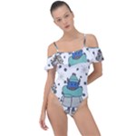 Little Cow Christmas  Frill Detail One Piece Swimsuit