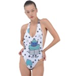 Little Cow Christmas  Backless Halter One Piece Swimsuit