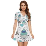 Little Cow Christmas  V-Neck High Waist Chiffon Mini Dress