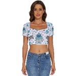 Little Cow Christmas  Short Sleeve Square Neckline Crop Top 