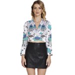 Little Cow Christmas  Long Sleeve Tie Back Satin Wrap Top