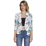 Little Cow Christmas  Women s 3/4 Sleeve Ruffle Edge Open Front Jacket