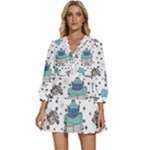 Little Cow Christmas  V-Neck Placket Mini Dress