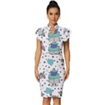 Little Cow Christmas  Vintage Frill Sleeve V-Neck Bodycon Dress