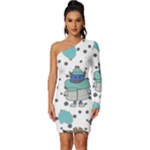Little Cow Christmas  Long Sleeve One Shoulder Mini Dress