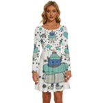 Little Cow Christmas  Long Sleeve Wide Neck Velvet Dress