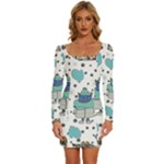Little Cow Christmas  Long Sleeve Square Neck Bodycon Velvet Dress