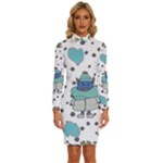 Little Cow Christmas  Long Sleeve Shirt Collar Bodycon Dress