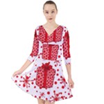 Cute Gift Boxes Quarter Sleeve Front Wrap Dress