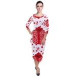 Cute Gift Boxes Quarter Sleeve Midi Velour Bodycon Dress