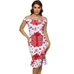 Cute Gift Boxes Off Shoulder Ruffle Split Hem Bodycon Dress