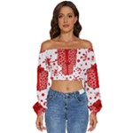 Cute Gift Boxes Long Sleeve Crinkled Weave Crop Top