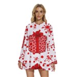 Cute Gift Boxes Round Neck Long Sleeve Bohemian Style Chiffon Mini Dress