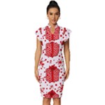 Cute Gift Boxes Vintage Frill Sleeve V-Neck Bodycon Dress