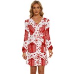 Cute Gift Boxes Long Sleeve Waist Tie Ruffle Velvet Dress