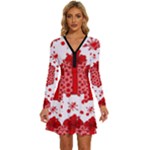 Cute Gift Boxes Long Sleeve Deep V Mini Dress 
