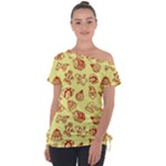 Bw Christmas Icons   Off Shoulder Tie-Up T-Shirt