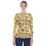 Bw Christmas Icons   V-Neck Long Sleeve Top