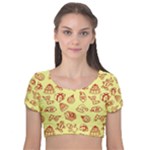 Bw Christmas Icons   Velvet Short Sleeve Crop Top 