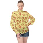 Bw Christmas Icons   High Neck Long Sleeve Chiffon Top