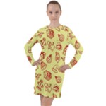 Bw Christmas Icons   Long Sleeve Hoodie Dress