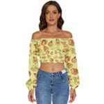 Bw Christmas Icons   Long Sleeve Crinkled Weave Crop Top