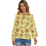 Bw Christmas Icons   Women s Long Sleeve Button Up Shirt