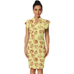 Bw Christmas Icons   Vintage Frill Sleeve V-Neck Bodycon Dress