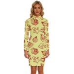 Bw Christmas Icons   Long Sleeve Shirt Collar Bodycon Dress
