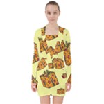I Wish You All The Gifts V-neck Bodycon Long Sleeve Dress