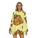 I Wish You All The Gifts Round Neck Long Sleeve Bohemian Style Chiffon Mini Dress