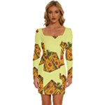 I Wish You All The Gifts Long Sleeve Square Neck Bodycon Velvet Dress